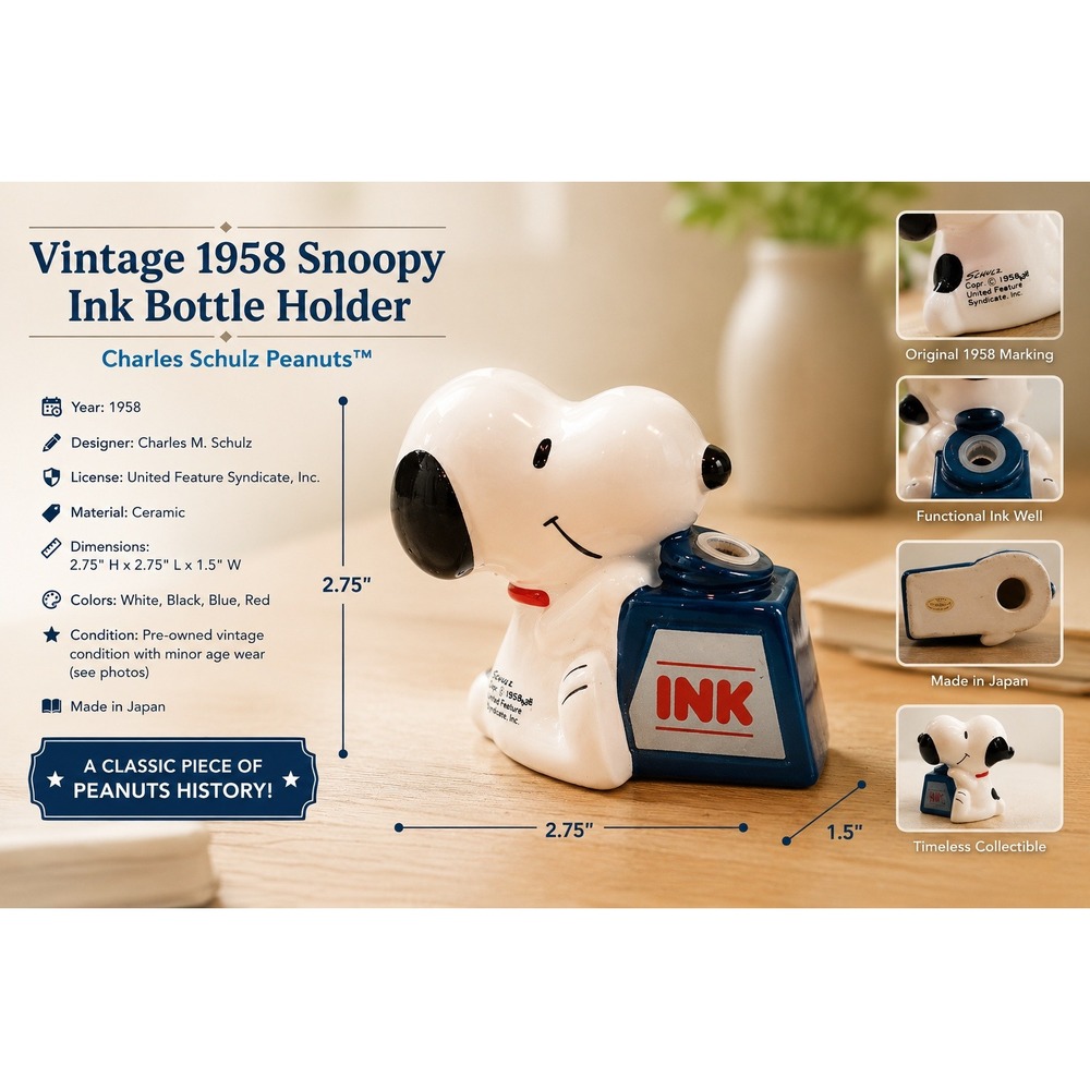 Vintage Snoopy Peanuts Ceramic Inkwell Figurine 1958 United‎ Feature Syndicate